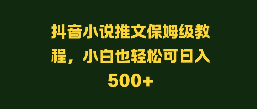 抖音小说推文保姆级教程，小白也轻松可日入500+-枫客网创