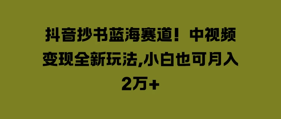 抖音抄书蓝海赛道！中视频变现全新玩法，小白也可月入2万+-枫客网创