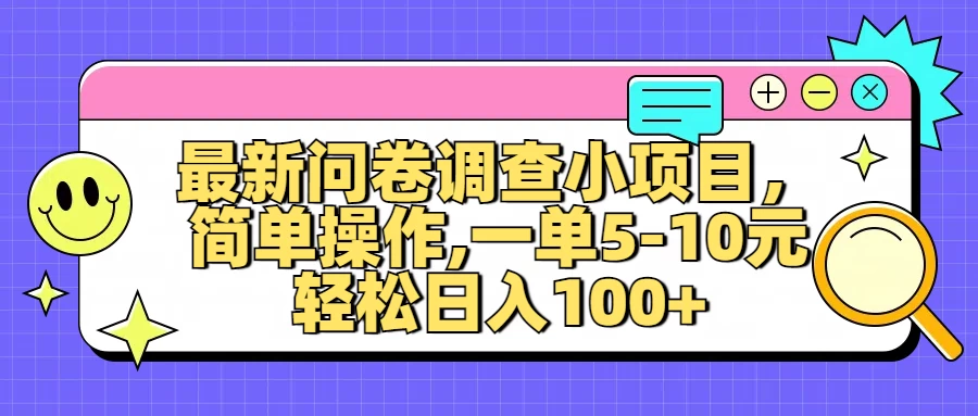 最新问卷调查小项目，简单操作，一单5-10元，轻松日入100+-枫客网创