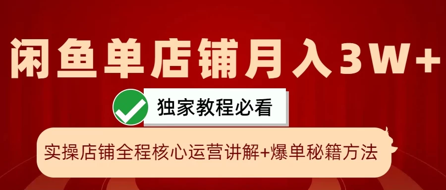 闲鱼单店铺月入3W+实操展示，爆单核心秘籍，一学就会-枫客网创