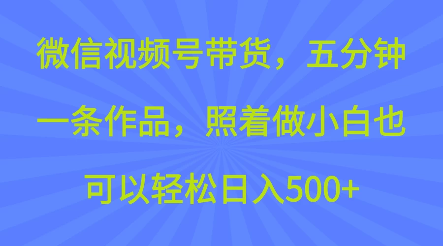 微信视频号带货，五分钟一条作品，照着做小白也可以轻松日入500+-枫客网创